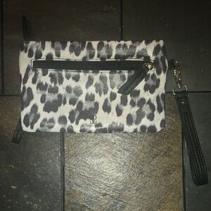 Jennifer Lopez Leopard Print Wristlet with Black Accents